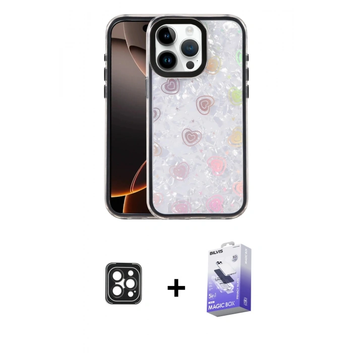 MARSİLYAN™- iPhone 16 Pro Max Kılıf Odak Prime - Siyah Bilvis 5in1 5D Magic Hayalet Cam Ekran Koruyucu + PVD Metal Kamera Lens - SH