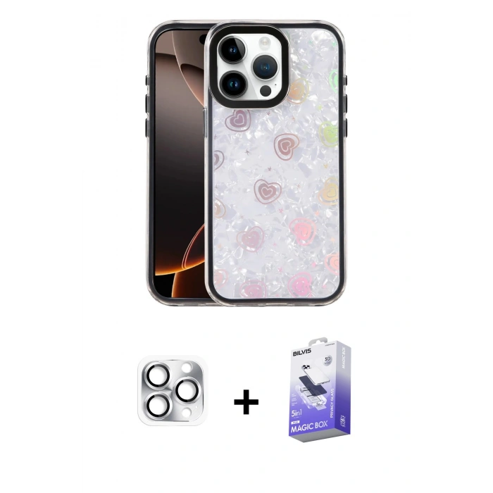 MARSİLYAN™- iPhone 16 Pro Max Kılıf Odak Prime - Siyah Bilvis 5in1 5D Magic Hayalet Cam Ekran Koruyucu + Pers Alüminyum Kamera Lens - GS