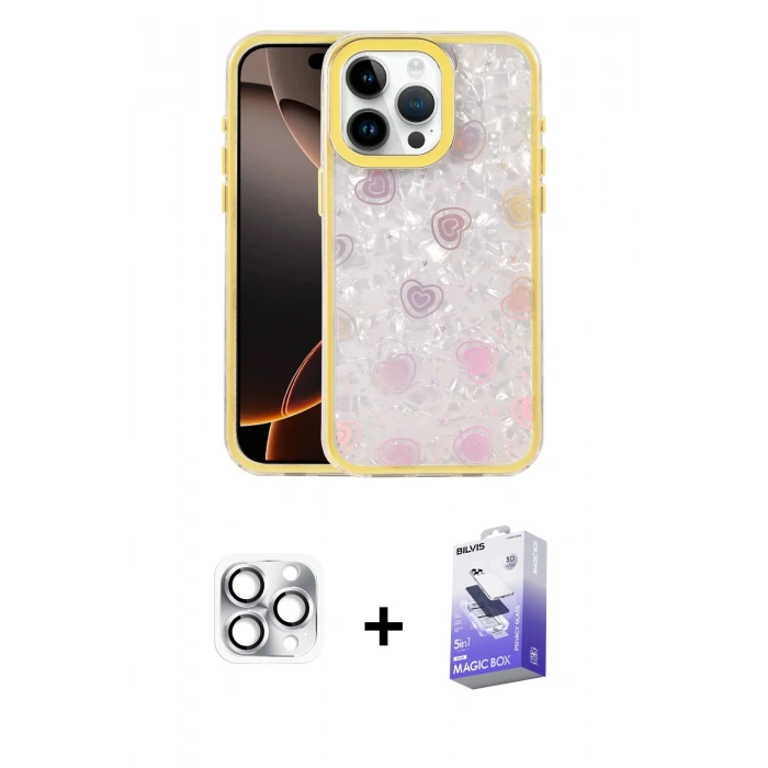MARSİLYAN™- iPhone 16 Pro Max Kılıf Odak Prime - Siyah Bilvis 5in1 5D Magic Hayalet Cam Ekran Koruyucu + Pers Alüminyum Kamera Lens - GS