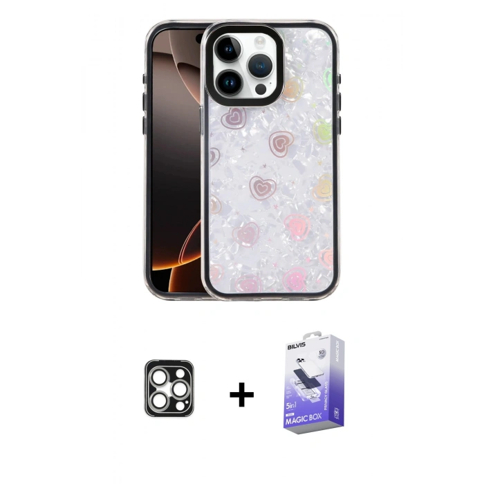 MARSİLYAN™- iPhone 16 Pro Max Kılıf Odak Prime - Siyah Bilvis 5in1 5D Magic Hayalet Cam Ekran Koruyucu + PVD Metal Kamera Lens - GS