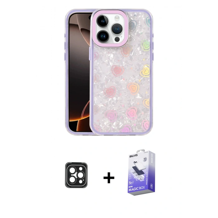 MARSİLYAN™- iPhone 16 Pro Max Kılıf Odak Prime - Siyah Bilvis 5in1 5D Magic Hayalet Cam Ekran Koruyucu + PVD Metal Kamera Lens - SH