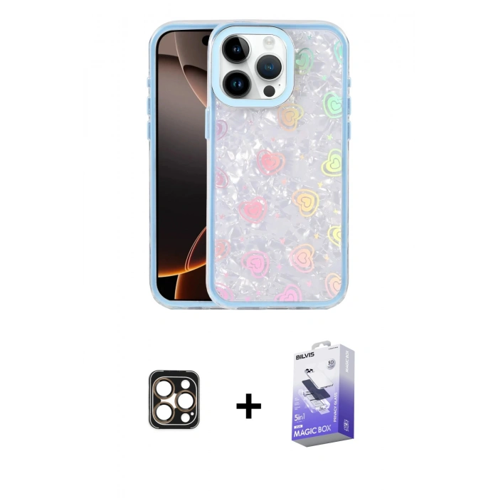 MARSİLYAN™- iPhone 16 Pro Max Kılıf Odak Prime - Siyah Bilvis 5in1 5D Magic Hayalet Cam Ekran Koruyucu + PVD Metal Kamera Lens - GD