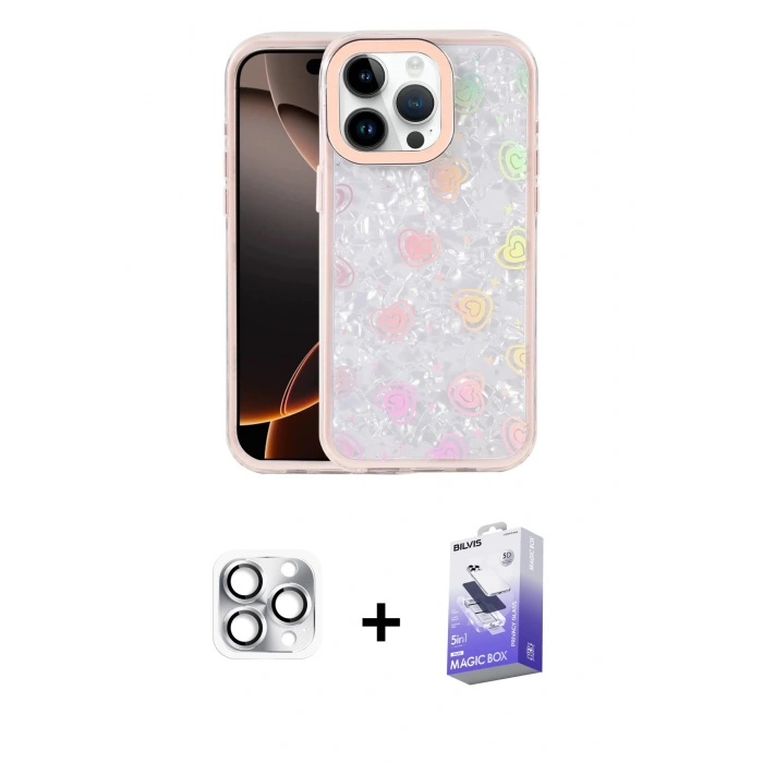 MARSİLYAN™- iPhone 16 Pro Max Kılıf Odak Prime - Siyah Bilvis 5in1 5D Magic Hayalet Cam Ekran Koruyucu + Pers Alüminyum Kamera Lens - GS