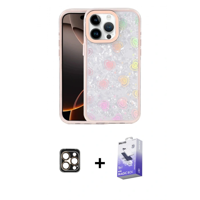 MARSİLYAN™- iPhone 16 Pro Max Kılıf Odak Prime - Siyah Bilvis 5in1 5D Magic Hayalet Cam Ekran Koruyucu + PVD Metal Kamera Lens - GD