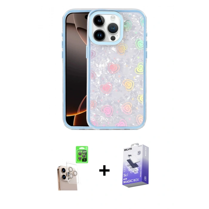 MARSİLYAN™- iPhone 16 Pro Max Kılıf Odak Prime - Siyah Bilvis 5in1 5D Magic Hayalet Cam Ekran Koruyucu + Raze Metal Kamera Lens - NLGY