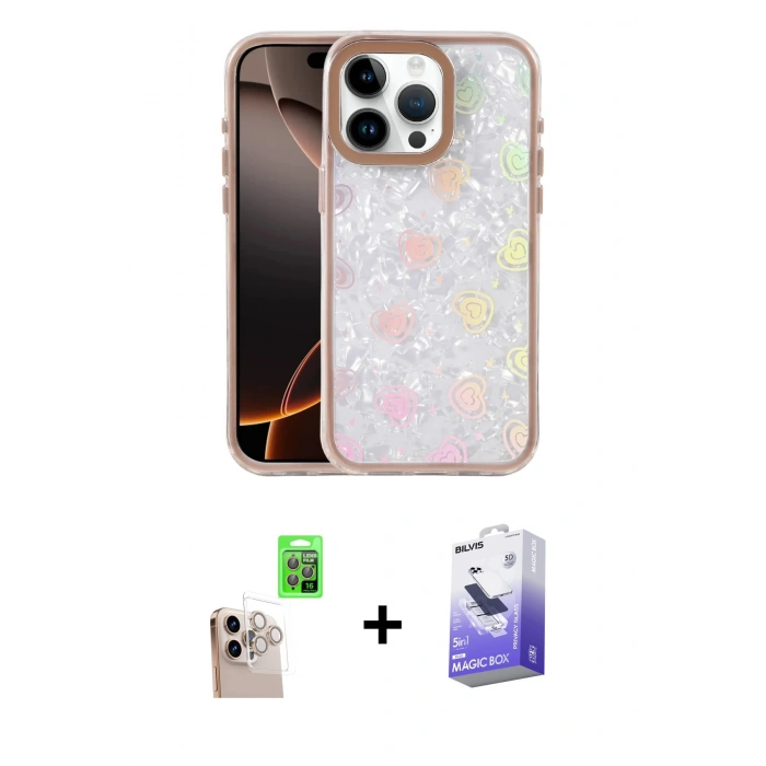 MARSİLYAN™- iPhone 16 Pro Max Kılıf Odak Prime - Siyah Bilvis 5in1 5D Magic Hayalet Cam Ekran Koruyucu + Raze Metal Kamera Lens - NLGY
