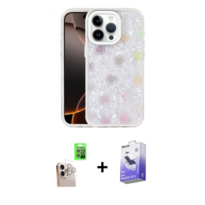 MARSİLYAN™- iPhone 16 Pro Max Kılıf Odak Prime - Siyah Bilvis 5in1 5D Magic Hayalet Cam Ekran Koruyucu + Raze Metal Kamera Lens - NLGY