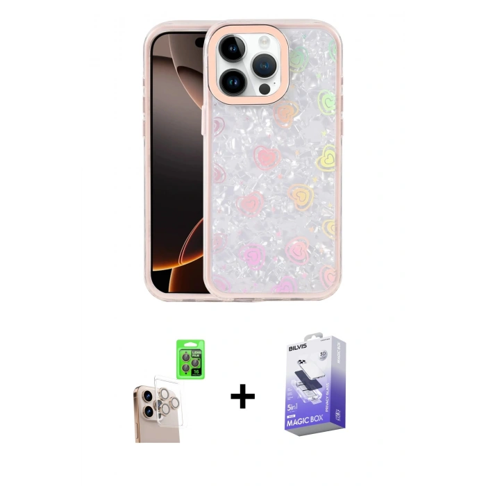 MARSİLYAN™- iPhone 16 Pro Max Kılıf Odak Prime - Siyah Bilvis 5in1 5D Magic Hayalet Cam Ekran Koruyucu + Raze Metal Kamera Lens - NLGY
