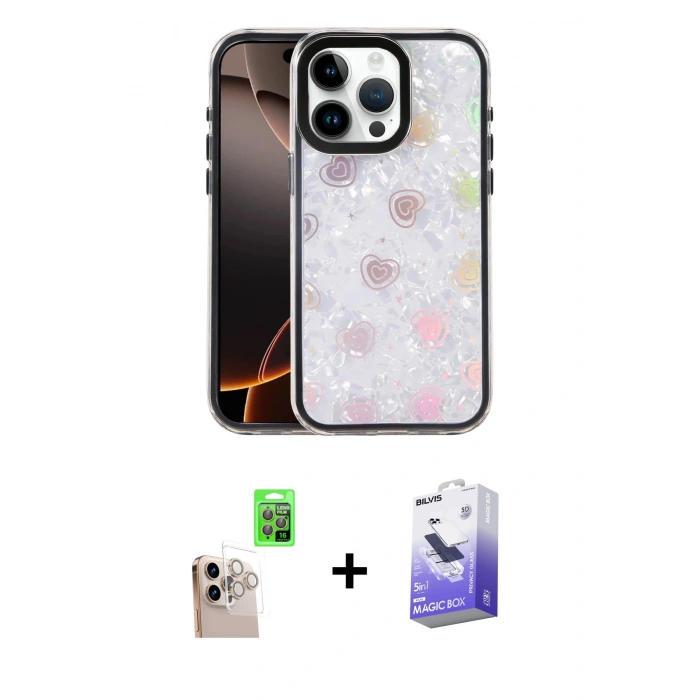 MARSİLYAN™- iPhone 16 Pro Max Kılıf Odak Prime - Siyah Bilvis 5in1 5D Magic Hayalet Cam Ekran Koruyucu + Raze Metal Kamera Lens - NLGY