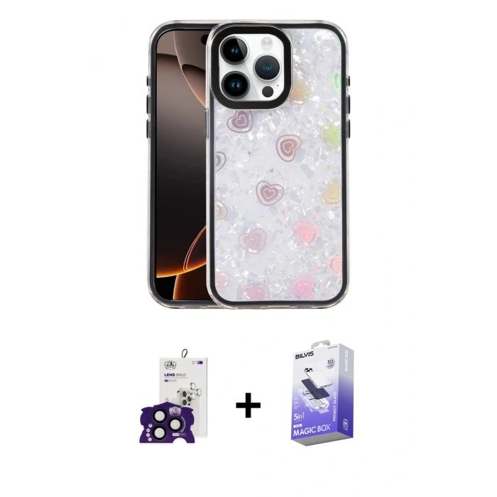 MARSİLYAN™- iPhone 16 Pro Max Kılıf Odak Prime - Siyah Bilvis 5in1 5D Magic Hayalet Cam Ekran Koruyucu + Bilvis Titan Kamera Lens - SH