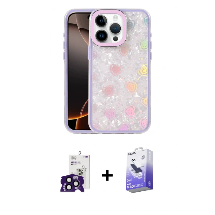 MARSİLYAN™- iPhone 16 Pro Max Kılıf Odak Prime - Siyah Bilvis 5in1 5D Magic Hayalet Cam Ekran Koruyucu + Bilvis Titan Kamera Lens - SH