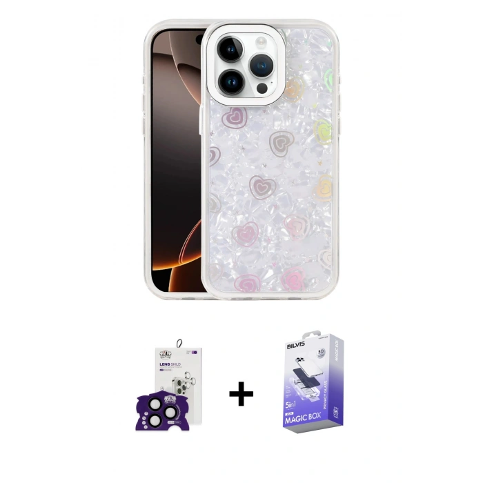 MARSİLYAN™- iPhone 16 Pro Max Kılıf Odak Prime - Siyah Bilvis 5in1 5D Magic Hayalet Cam Ekran Koruyucu + Bilvis Titan Kamera Lens - SH
