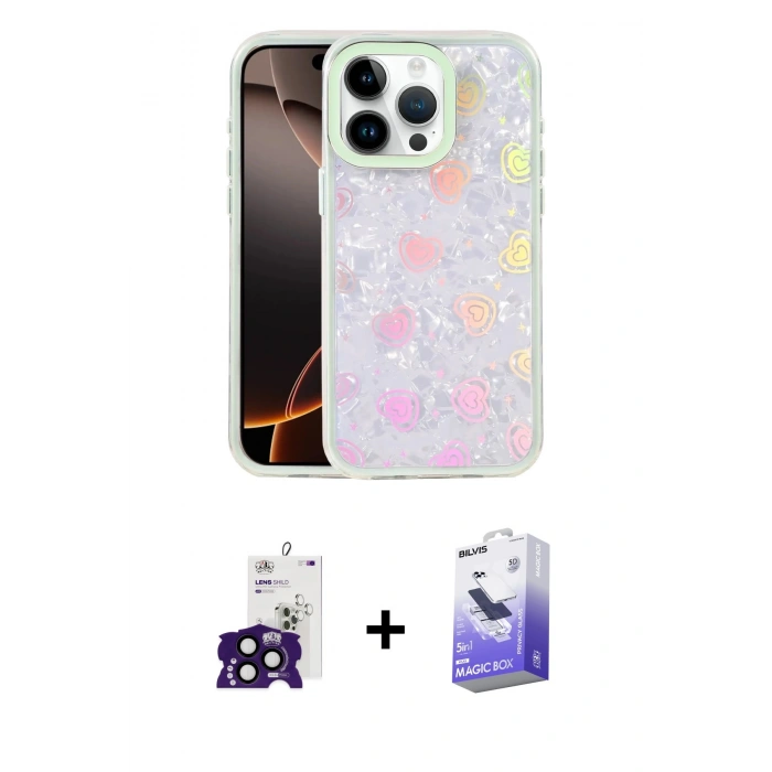 MARSİLYAN™- iPhone 16 Pro Max Kılıf Odak Prime - Siyah Bilvis 5in1 5D Magic Hayalet Cam Ekran Koruyucu + Bilvis Titan Kamera Lens - SH