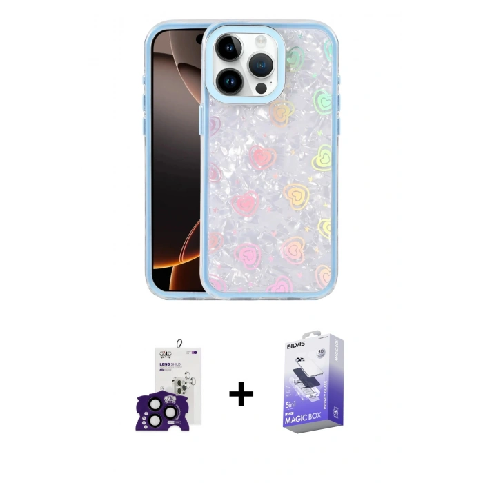 MARSİLYAN™- iPhone 16 Pro Max Kılıf Odak Prime - Siyah Bilvis 5in1 5D Magic Hayalet Cam Ekran Koruyucu + Bilvis Titan Kamera Lens - SH