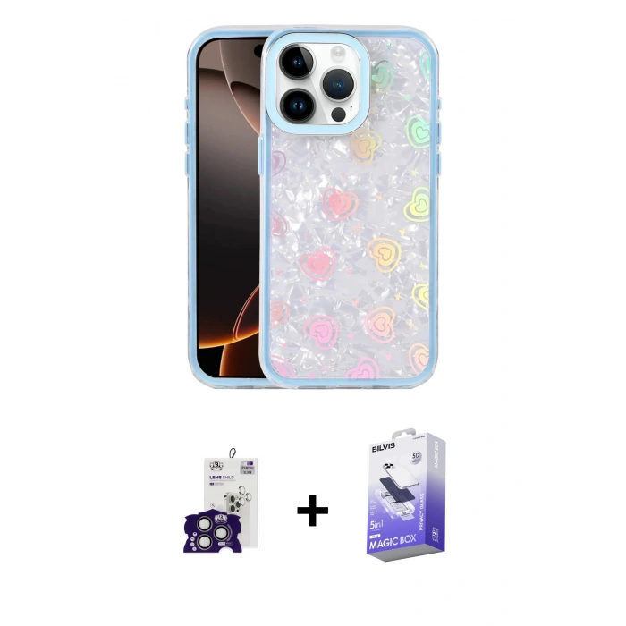 MARSİLYAN™- iPhone 16 Pro Max Kılıf Odak Prime - Siyah Bilvis 5in1 5D Magic Hayalet Cam Ekran Koruyucu + Bilvis Titan Kamera Lens - TMGI