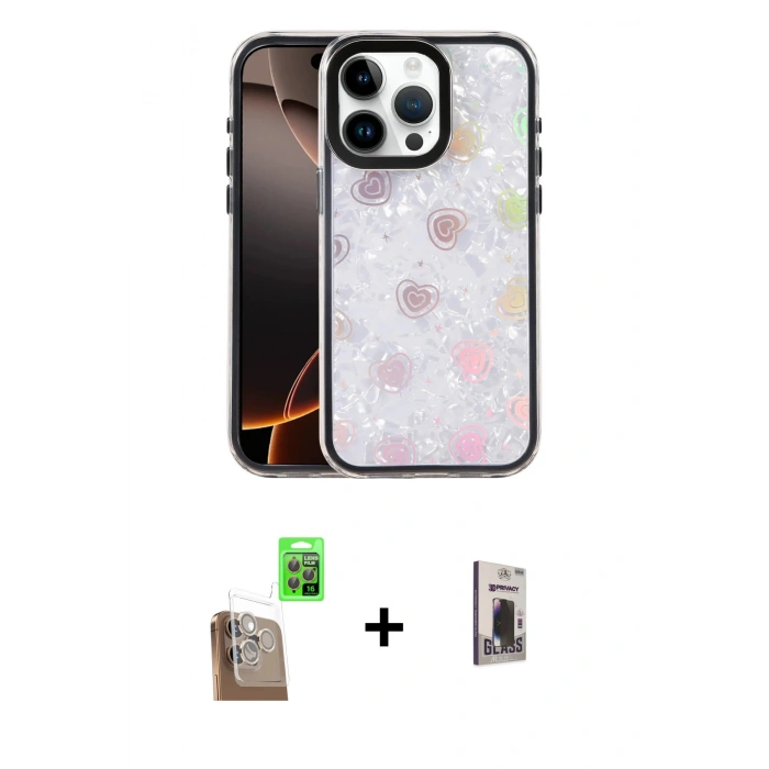 MARSİLYAN™- iPhone 16 Pro Max Kılıf Odak Prime - Siyah Bilvis Hayalet Cam Ekran Koruyucu + Raze Metal Kamera Lens - CLTM