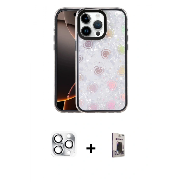MARSİLYAN™- iPhone 16 Pro Max Kılıf Odak Prime - Siyah Bilvis Hayalet Cam Ekran Koruyucu + Pers Alüminyum Kamera Lens - GS
