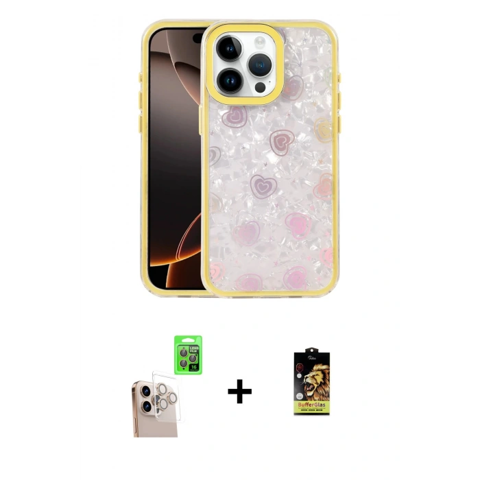 MARSİLYAN™- iPhone 16 Pro Max Kılıf Odak Prime - Siyah Buffer Cam Ekran Koruyucu + Natural Grey Raze Metal Kamera Lens
