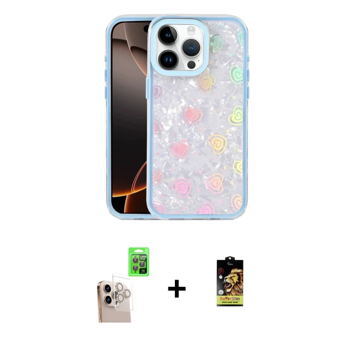MARSİLYAN™- iPhone 16 Pro Max Kılıf Odak Prime - Siyah Buffer Cam Ekran Koruyucu + Natural Grey Raze Metal Kamera Lens