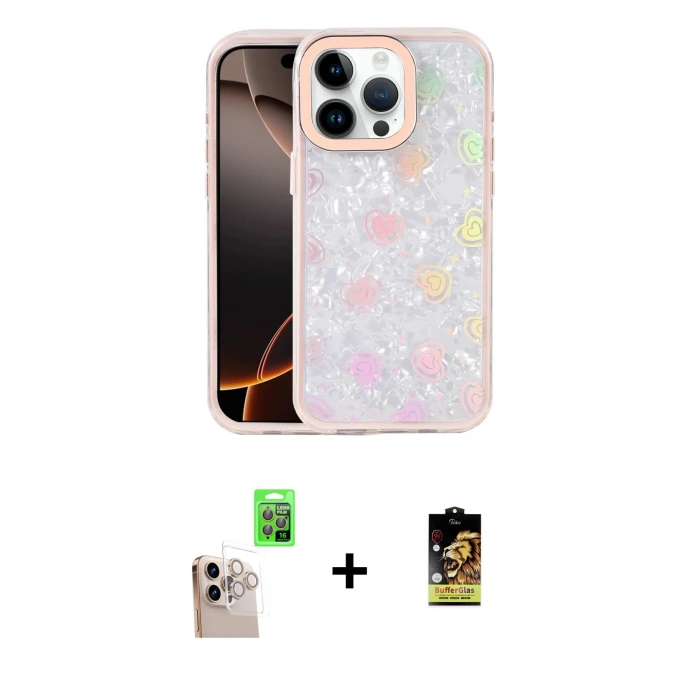 MARSİLYAN™- iPhone 16 Pro Max Kılıf Odak Prime - Siyah Buffer Cam Ekran Koruyucu + Natural Grey Raze Metal Kamera Lens