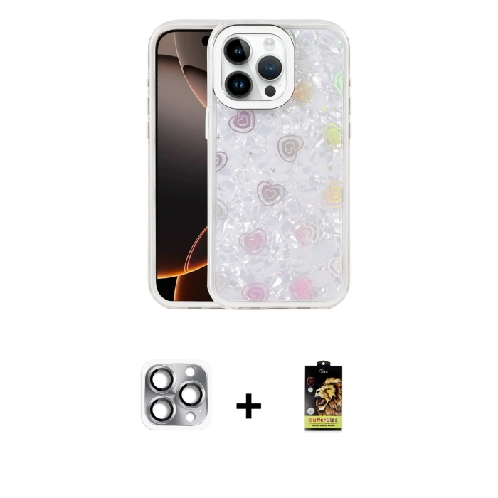 MARSİLYAN™- iPhone 16 Pro Max Kılıf Odak Prime - Siyah Buffer Cam Ekran Koruyucu + Pers Alüminyum Kamera Lens - GI