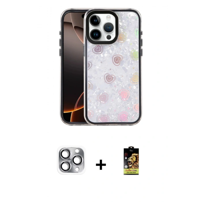 MARSİLYAN™- iPhone 16 Pro Max Kılıf Odak Prime - Siyah Buffer Cam Ekran Koruyucu + Pers Alüminyum Kamera Lens - GI