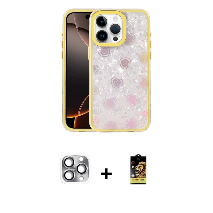 MARSİLYAN™- iPhone 16 Pro Max Kılıf Odak Prime - Siyah Buffer Cam Ekran Koruyucu + Pers Alüminyum Kamera Lens - GI