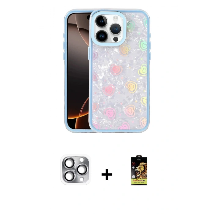 MARSİLYAN™- iPhone 16 Pro Max Kılıf Odak Prime - Siyah Buffer Cam Ekran Koruyucu + Pers Alüminyum Kamera Lens - GI