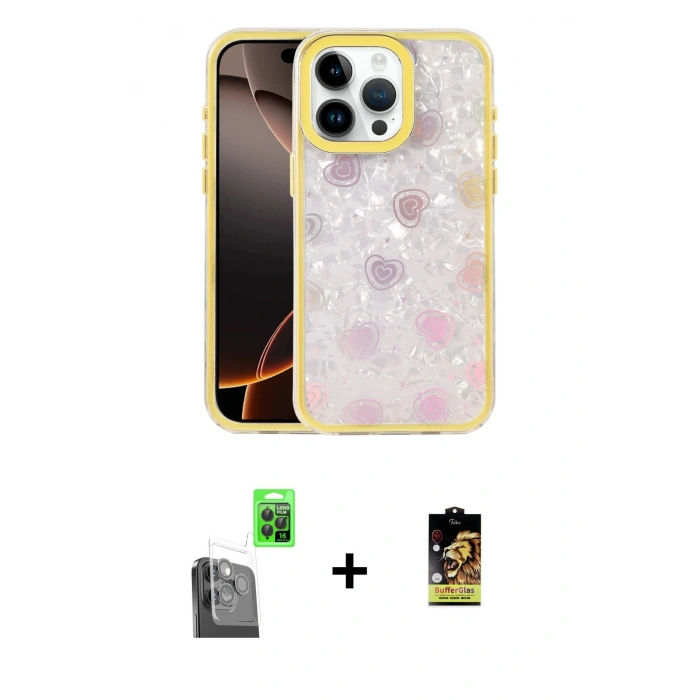 MARSİLYAN™- iPhone 16 Pro Max Kılıf Odak Prime - Siyah Buffer Cam Ekran Koruyucu + Raze Metal Kamera Lens - SH