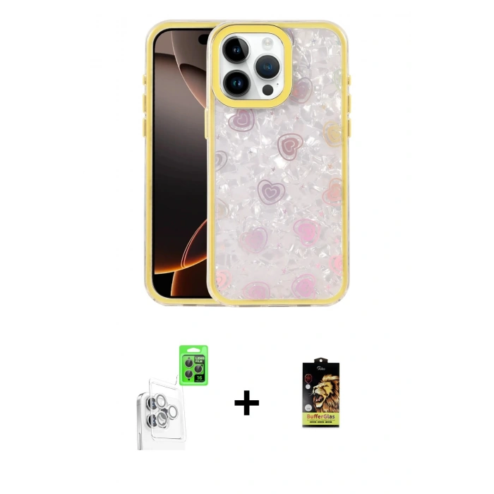 MARSİLYAN™- iPhone 16 Pro Max Kılıf Odak Prime - Siyah Buffer Cam Ekran Koruyucu + Raze Metal Kamera Lens - BZ