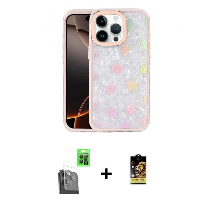 MARSİLYAN™- iPhone 16 Pro Max Kılıf Odak Prime - Siyah Buffer Cam Ekran Koruyucu + Raze Metal Kamera Lens - SH