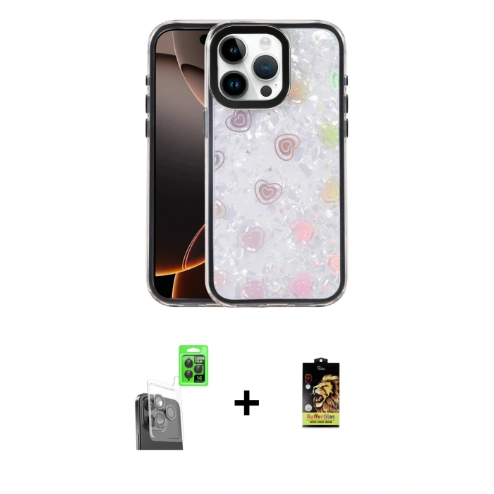 MARSİLYAN™- iPhone 16 Pro Max Kılıf Odak Prime - Siyah Buffer Cam Ekran Koruyucu + Raze Metal Kamera Lens - SH