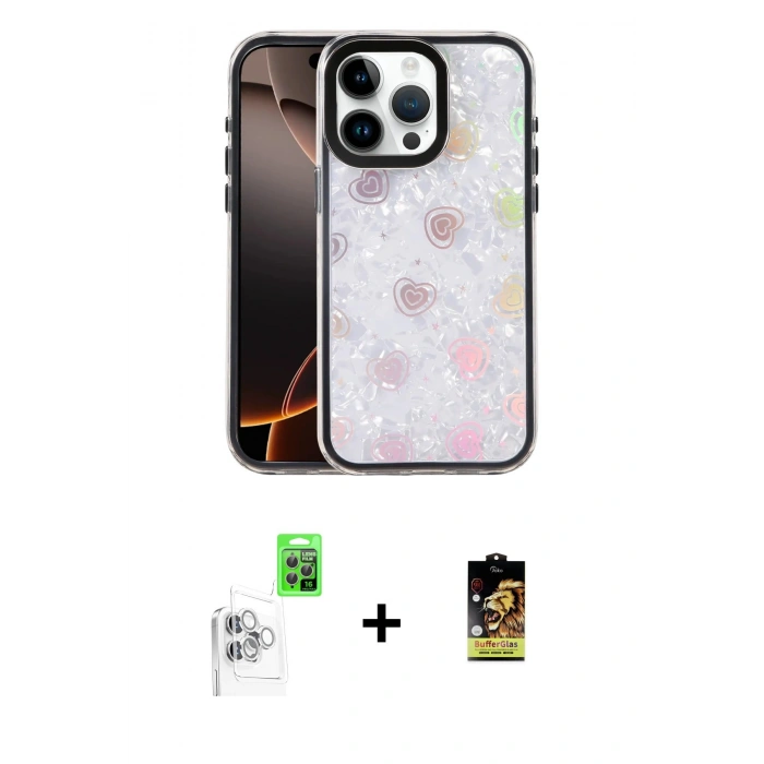 MARSİLYAN™- iPhone 16 Pro Max Kılıf Odak Prime - Siyah Buffer Cam Ekran Koruyucu + Raze Metal Kamera Lens - BZ