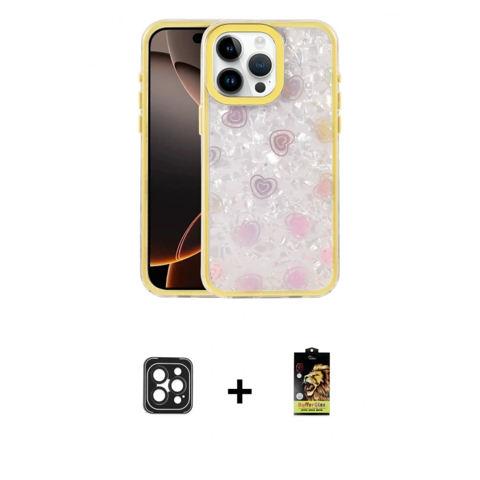 MARSİLYAN™- iPhone 16 Pro Max Kılıf Odak Prime - Siyah Buffer Cam Ekran Koruyucu + Siyah PVD Metal Kamera Lens