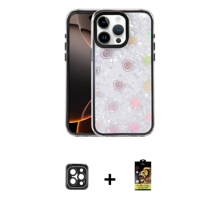 MARSİLYAN™- iPhone 16 Pro Max Kılıf Odak Prime - Siyah Buffer Cam Ekran Koruyucu + Siyah PVD Metal Kamera Lens