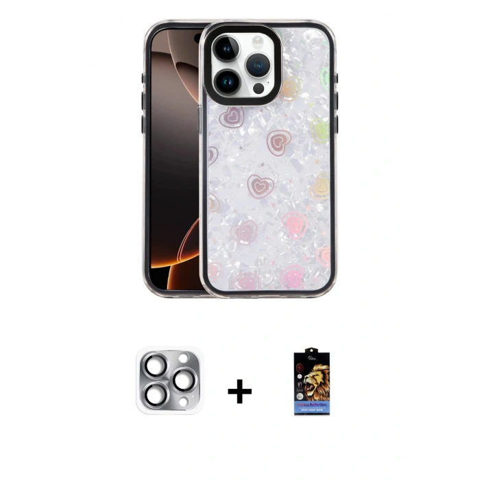 MARSİLYAN™- iPhone 16 Pro Max Kılıf Odak Prime - Siyah Buffer Hayalet Cam Ekran Koruyucu + Gri Pers Alüminyum Kamera Lens