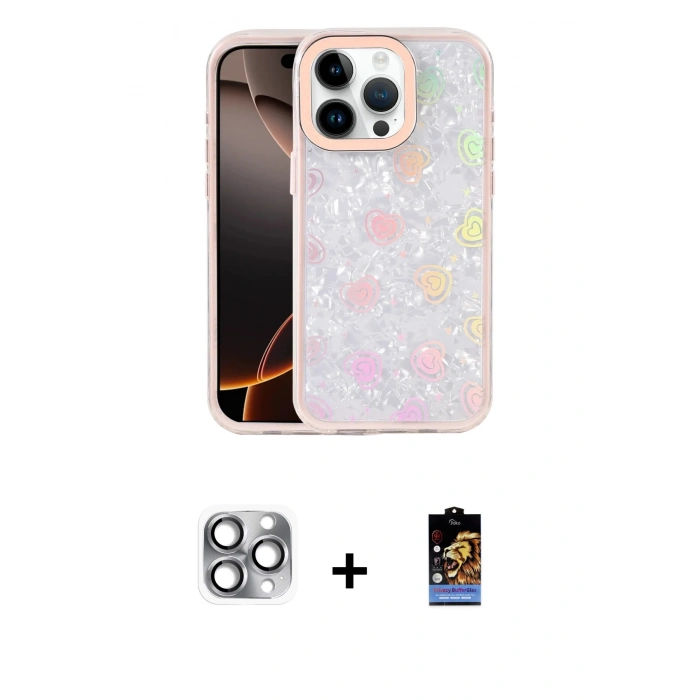 MARSİLYAN™- iPhone 16 Pro Max Kılıf Odak Prime - Siyah Buffer Hayalet Cam Ekran Koruyucu + Gri Pers Alüminyum Kamera Lens