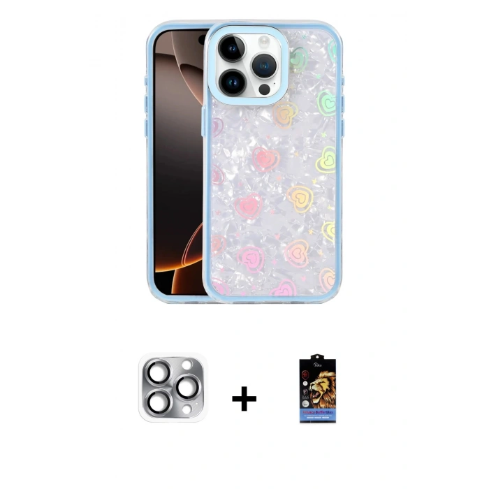 MARSİLYAN™- iPhone 16 Pro Max Kılıf Odak Prime - Siyah Buffer Hayalet Cam Ekran Koruyucu + Gri Pers Alüminyum Kamera Lens