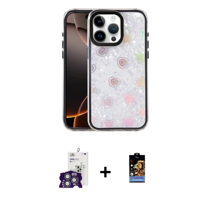 MARSİLYAN™- iPhone 16 Pro Max Kılıf Odak Prime - Siyah Buffer Hayalet Cam Ekran Koruyucu + Gümüş Bilvis Titan Kamera Lens