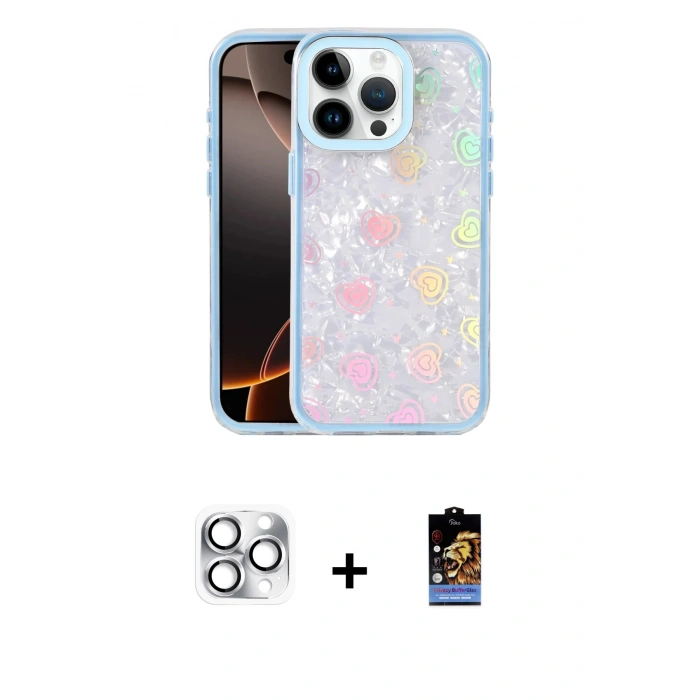 MARSİLYAN™- iPhone 16 Pro Max Kılıf Odak Prime - Siyah Buffer Hayalet Cam Ekran Koruyucu + Gümüş Pers Alüminyum Kamera Lens