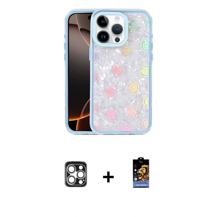 MARSİLYAN™- iPhone 16 Pro Max Kılıf Odak Prime - Siyah Buffer Hayalet Cam Ekran Koruyucu + Gümüş PVD Metal Kamera Lens