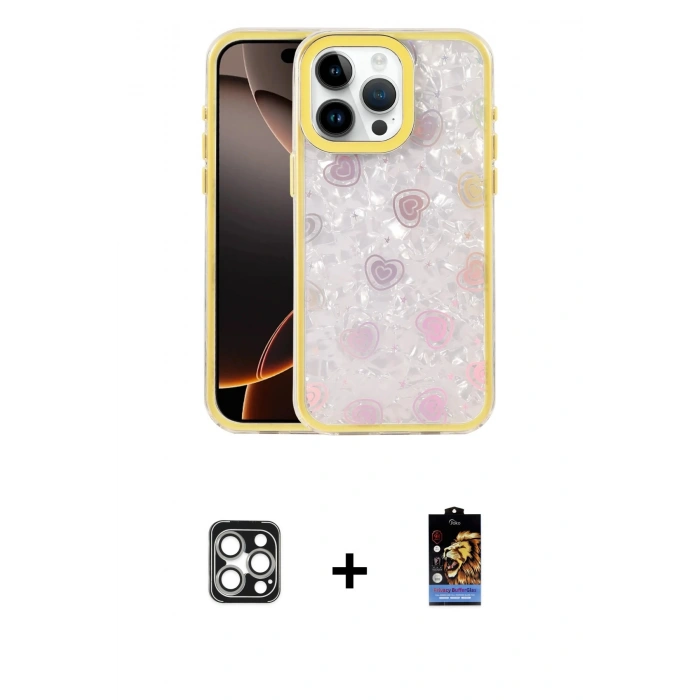 MARSİLYAN™- iPhone 16 Pro Max Kılıf Odak Prime - Siyah Buffer Hayalet Cam Ekran Koruyucu + Gümüş PVD Metal Kamera Lens