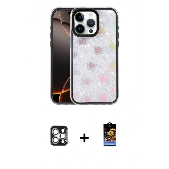 MARSİLYAN™- iPhone 16 Pro Max Kılıf Odak Prime - Siyah Buffer Hayalet Cam Ekran Koruyucu + Gümüş PVD Metal Kamera Lens