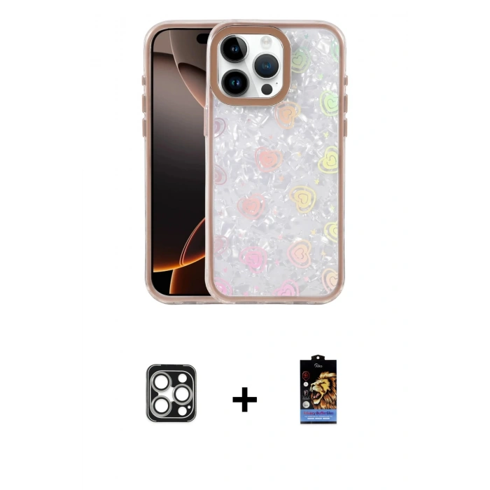MARSİLYAN™- iPhone 16 Pro Max Kılıf Odak Prime - Siyah Buffer Hayalet Cam Ekran Koruyucu + Gümüş PVD Metal Kamera Lens