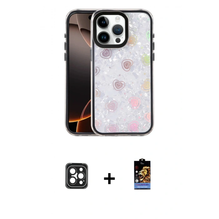 MARSİLYAN™- iPhone 16 Pro Max Kılıf Odak Prime - Siyah Buffer Hayalet Cam Ekran Koruyucu + PVD Metal Kamera Lens - SH