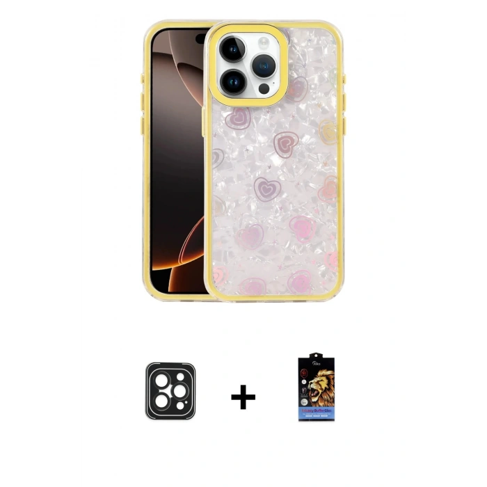 MARSİLYAN™- iPhone 16 Pro Max Kılıf Odak Prime - Siyah Buffer Hayalet Cam Ekran Koruyucu + PVD Metal Kamera Lens - SH