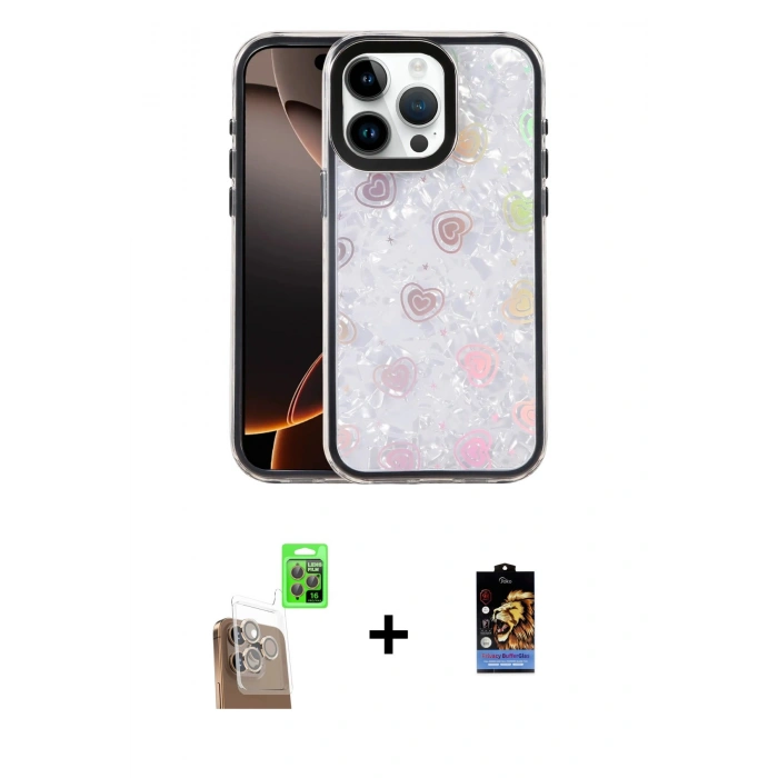 MARSİLYAN™- iPhone 16 Pro Max Kılıf Odak Prime - Siyah Buffer Hayalet Cam Ekran Koruyucu + Raze Metal Kamera Lens - CLTM