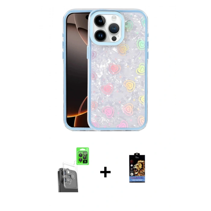 MARSİLYAN™- iPhone 16 Pro Max Kılıf Odak Prime - Siyah Buffer Hayalet Cam Ekran Koruyucu + Siyah Raze Metal Kamera Lens