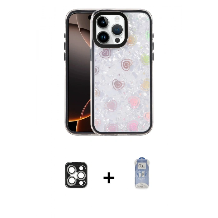 MARSİLYAN™- iPhone 16 Pro Max Kılıf Odak Prime - Siyah Joko Magic 5D Cam + Gümüş PVD Metal Kamera Lens