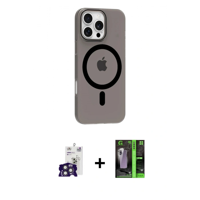 MARSİLYAN™- iPhone 16 Pro Max Kılıf Pusula Form Özel Seri - Şeffaf 360 Full Body Arka Koruyucu + Bilvis Titan Kamera Lens - TMGI